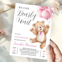 We Can Bearly Wait Girl Teddy Bear Baby Shower