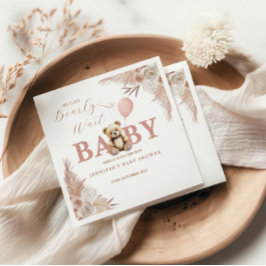 We Can Bearly Wait Girl Teddy Bear Pink Boho Serviette