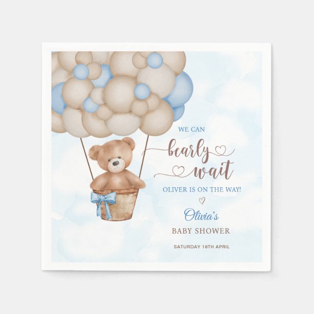 We Can Bearly Wait Hot Air Balloon Baby Shower Serviette (Vorderseite)