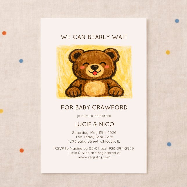 We Can Bearly Wait! Modern Hand Drawn Baby Shower Einladung (Von Creator hochgeladen)