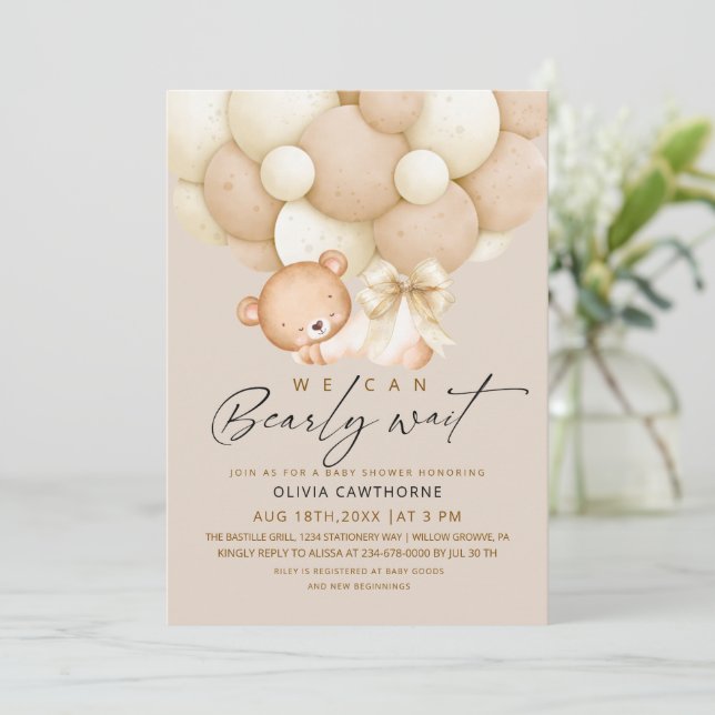 We can Bearly Wait Neutral Baby Shower   Einladung (Stehend Vorderseite)