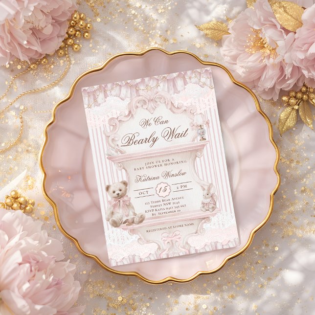 We Can Bearly Wait Nursery Girl Baby Shower Einladung (Von Creator hochgeladen)