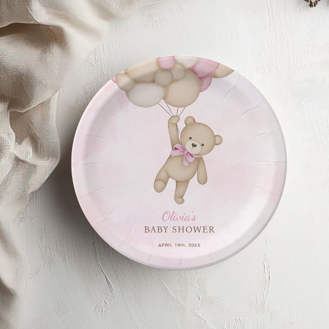 We Can Bearly Wait Pink Baby Shower Pappteller (Von Creator hochgeladen)