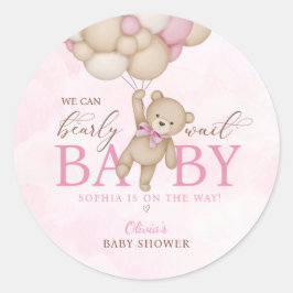 We Can Bearly Wait Pink Baby Shower Runder Aufkleber
