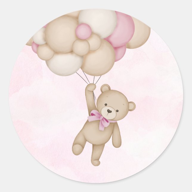 We Can Bearly Wait Pink Baby Shower Runder Aufkleber (Vorderseite)