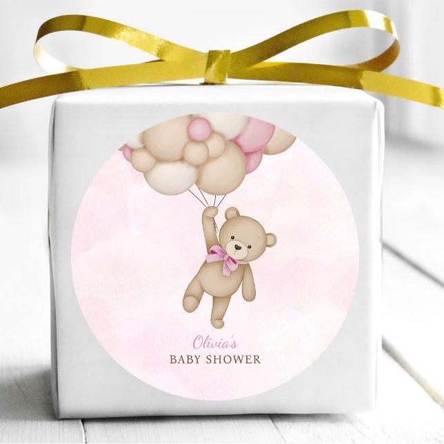 We Can Bearly Wait Pink Baby Shower Runder Aufkleber (Von Creator hochgeladen)