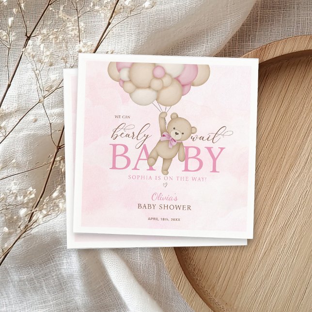 We Can Bearly Wait Pink Baby Shower Serviette (Von Creator hochgeladen)