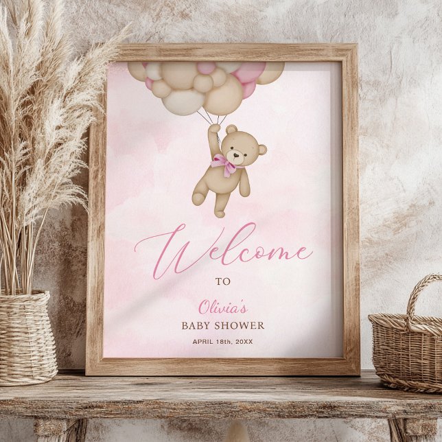 We Can Bearly Wait Pink Baby Shower Welcome Sign Poster (Von Creator hochgeladen)