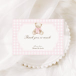 We Can Bearly Wait Pink Gingham Teddy Bear Baby Dankeskarte<br><div class="desc">This design features a watercolor teddy bear with a pink bow,  and soft pink gingham plaid.</div>
