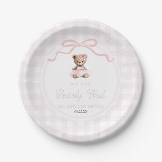 We Can Bearly Wait Pink Teddy Bear Baby Shower Pappteller