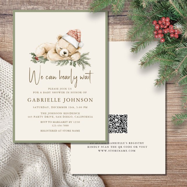 We Can Bearly Wait QR Christmas Baby Shower Einladung (Von Creator hochgeladen)