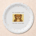We Can Bearly Wait! Simple Hand Drawn Baby Shower Pappteller<br><div class="desc">Celebrate the little cub on the way with these adorable “We Can Bearly Wait” baby shower paper plates, featuring a sweet hand-drawn teddy bear illustration in a soft butter yellow tone. The playful, storybook-style artwork paired with a clean, minimal layout adds a charming touch to dessert tables, drink stations, or...</div>