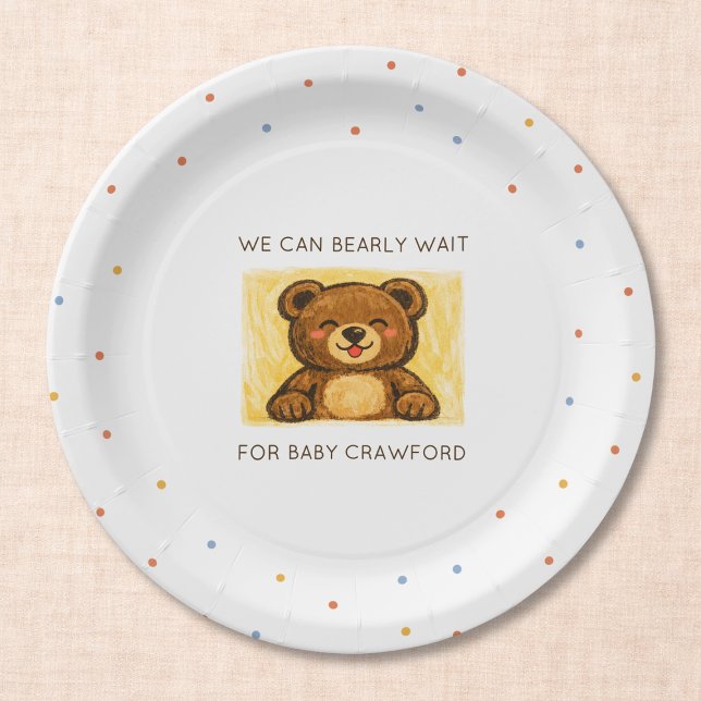 We Can Bearly Wait! Simple Hand Drawn Baby Shower Pappteller (Von Creator hochgeladen)