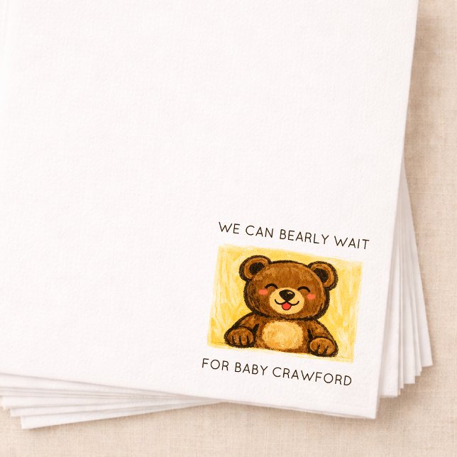 We Can Bearly Wait! Simple Hand Drawn Baby Shower Serviette (Von Creator hochgeladen)