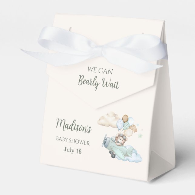 We Can Bearly Wait Teddy Bear Airplane Blue Boy Geschenkschachtel (Vorderseite)