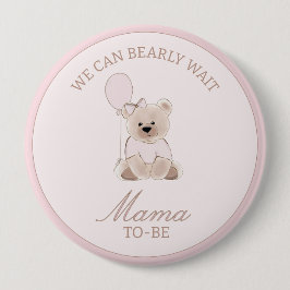 We Can Bearly Wait Teddy Bear Baby Pink Shower Button