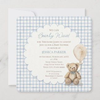 We Can Bearly Wait Teddy Bear Baby Shower Boy  Einladung