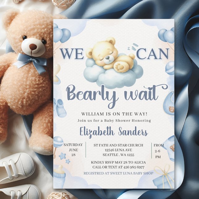 We can Bearly wait - Teddy Bear Baby Shower Boy Einladung (Von Creator hochgeladen)
