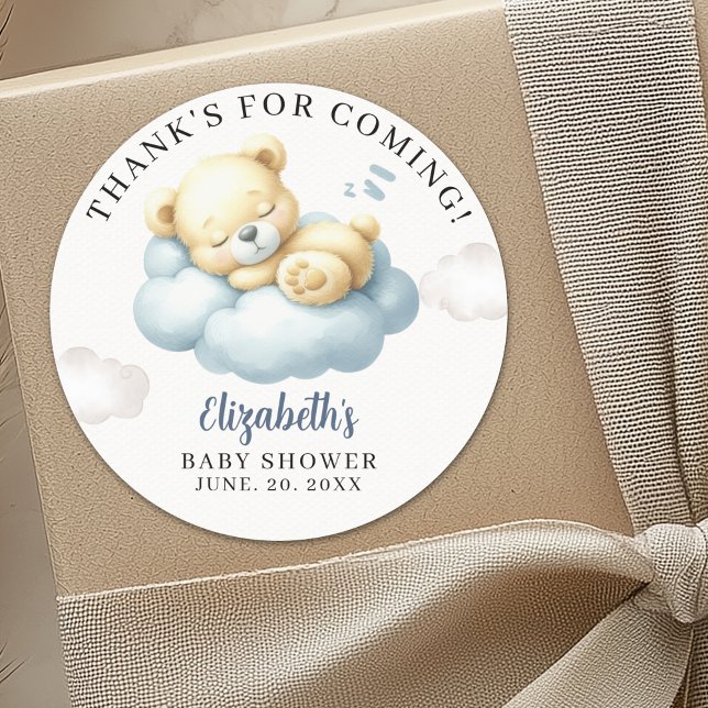We can Bearly wait - Teddy Bear Baby Shower Boy Runder Aufkleber (Von Creator hochgeladen)