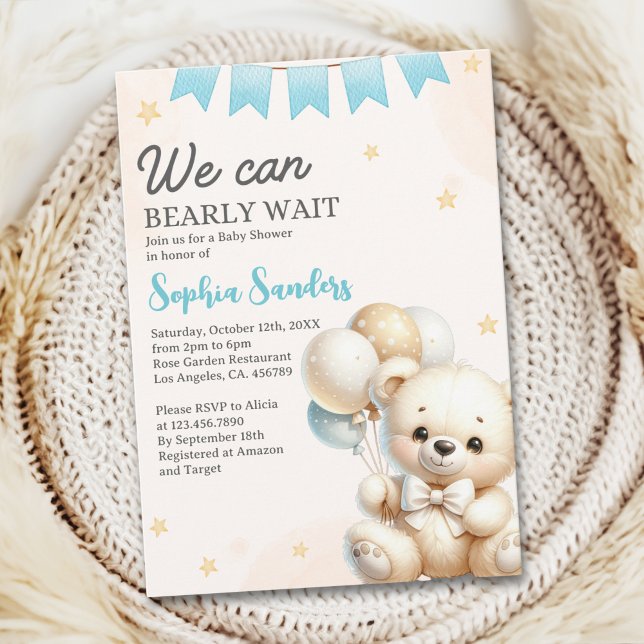 "We Can Bearly Wait! Teddy Bear Baby Shower Einladung (Von Creator hochgeladen)