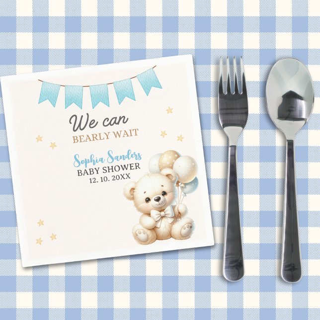 "We Can Bearly Wait! Teddy Bear Baby Shower Serviette (Von Creator hochgeladen)