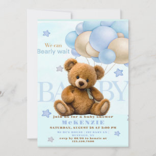 We Can Bearly Wait Teddy Bear Boy Baby Shower Einladung