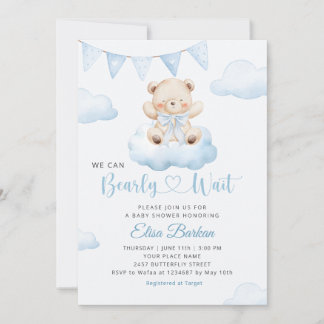 We Can Bearly Wait Teddy Bear Boy Baby Shower Einladung