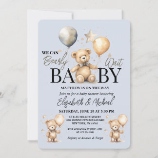 We Can Bearly Wait Theme Baby Shower Invitation
