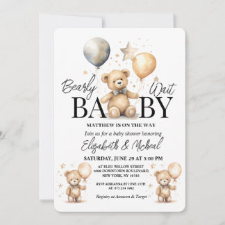 We Can Bearly Wait Theme Baby Shower Invitation Einladung