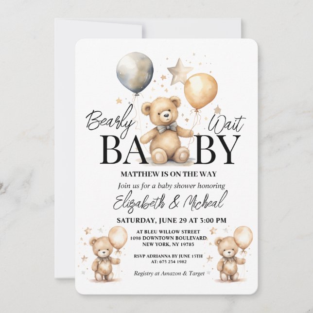 We Can Bearly Wait Theme Baby Shower Invitation Einladung (Vorderseite)