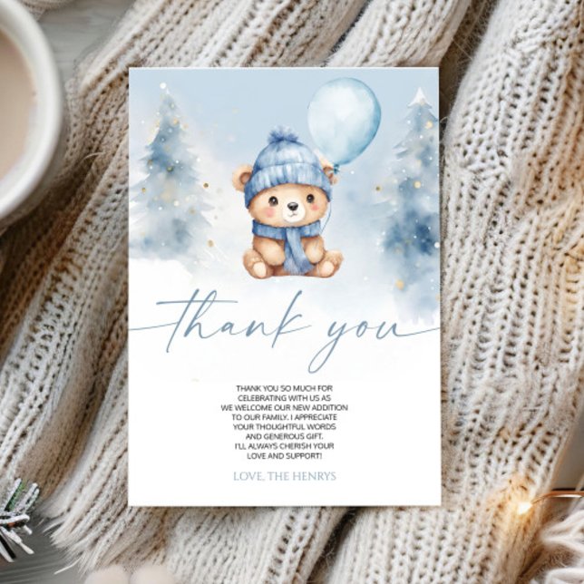 We Can Bearly Wait Winter Teddy Bear Baby Shower Dankeskarte (Von Creator hochgeladen)