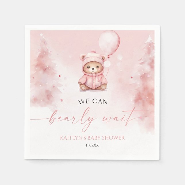 We Can Bearly Wait Winter Teddy Bear Baby Shower Serviette (Vorderseite)