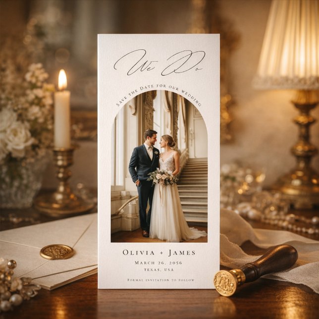 We Do Elegant Arch Photo Old Money Wedding Save The Date (Von Creator hochgeladen)