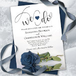 We Do! Elegant Steel Blue Rose Romantic Wedding Einladung<br><div class="desc">This beautiful wedding invitation is romantic, playful, and stylish. It features a fun title with a cute heart and modern script lettering reading "we do" at the top, with all the details below. At the bottom is a gorgeous single long-stemmed dusty steel blue or blue gray colored rose lying on...</div>
