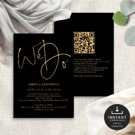 We Do Gold Script QR Code Black Wedding  Einladung