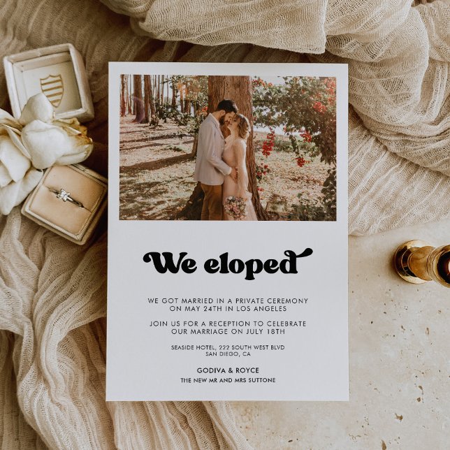 We eloped Stylish retro wedding announcement Einladung (Von Creator hochgeladen)