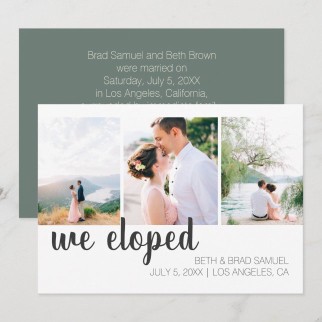 We Eloped Three Photo Announcement Ankündigung (Vorne/Hinten)