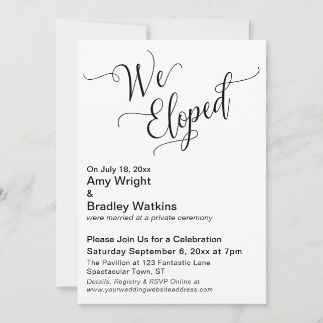 "We Eloped" Typografy Post Wedebration Einladung (Vorderseite)