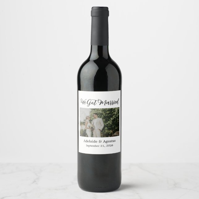 We Got Married Photo Food and Beverage Label Set Weinetikett (Vorderseite)