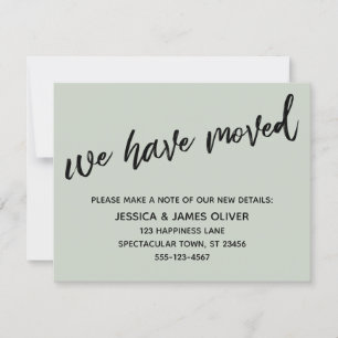 "We have moved" Carte verte de la page d'écriture 