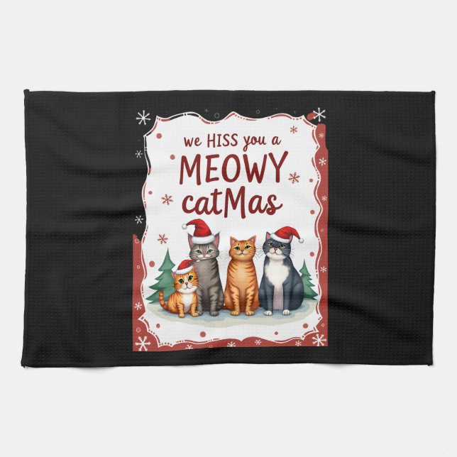 We Hiss You A Meowy Catmas Funny Cat Christmas Ugl Geschirrtuch (Horizontal)