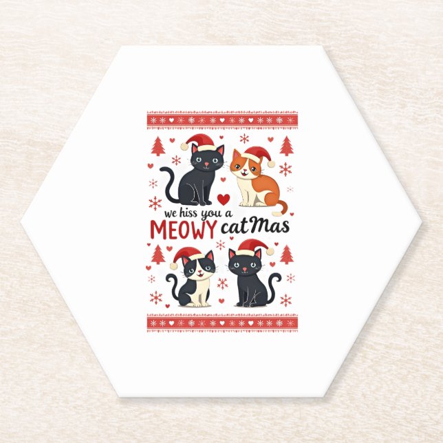 We Hiss You A Meowy Catmas Funny Cat Christmas Ugl Untersetzer (Vorderseite)