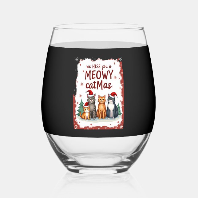 We Hiss You A Meowy Catmas Funny Cat Christmas Ugl Weinglas Ohne Stiel (Vorderseite)