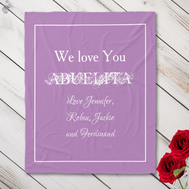 "We Liebe You ABUELITA" Individuelle Name Mauve Fleecedecke ("We Love You ABUELITA" Custom Names Soft Mauve Fleece Blanket.)