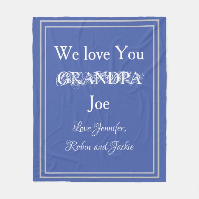 "We Liebe You GRANDPA" Individuelle Name Blau und  Fleecedecke (Vorderseite)