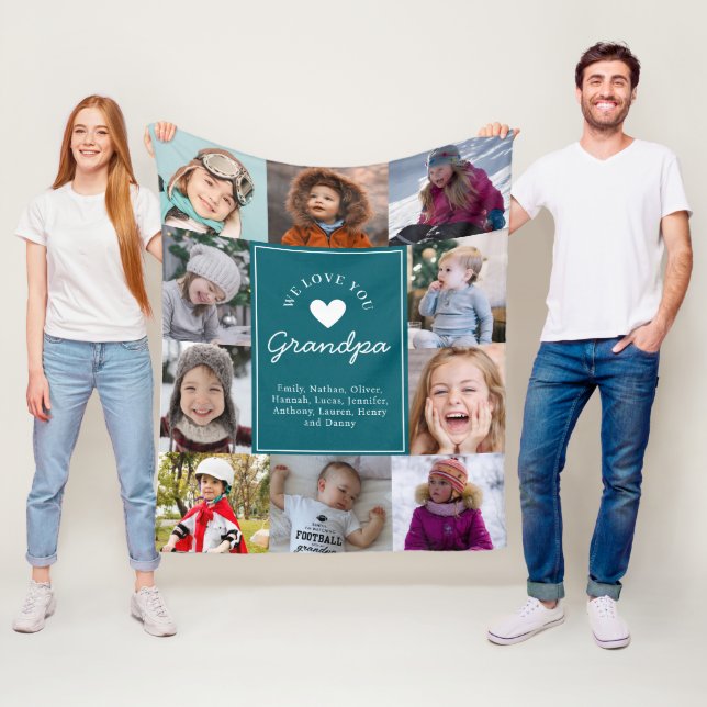 We Love Grandpa Photo Collage Handwritten Script Fleecedecke (Beispiel)