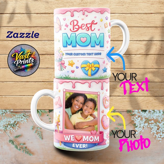 We Love Mom Ever Pink Custom Photo Collage Mugs Tasse (We Love Mom Ever Pink Custom Photo Collage Mugs)
