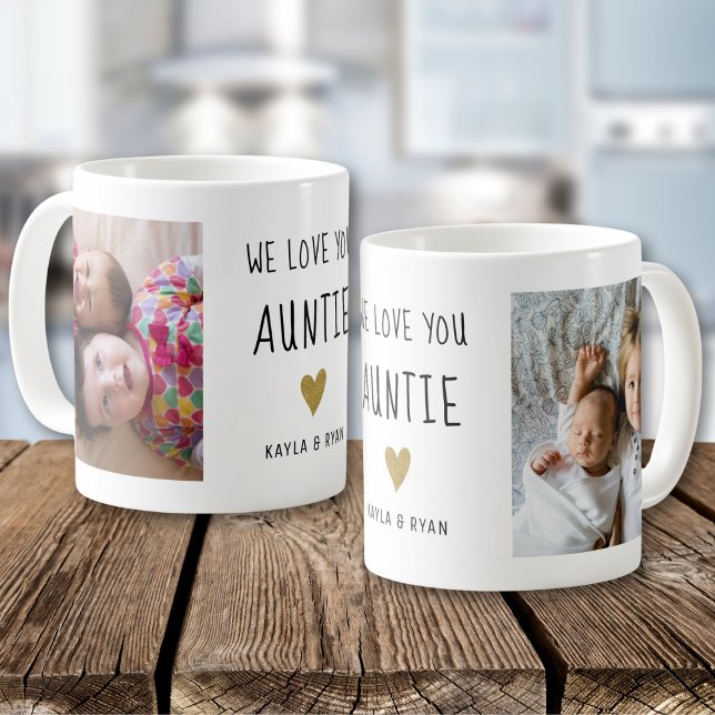 We Love You Auntie Gold Heart 2 Photo Collage   Kaffeetasse (Von Creator hochgeladen)