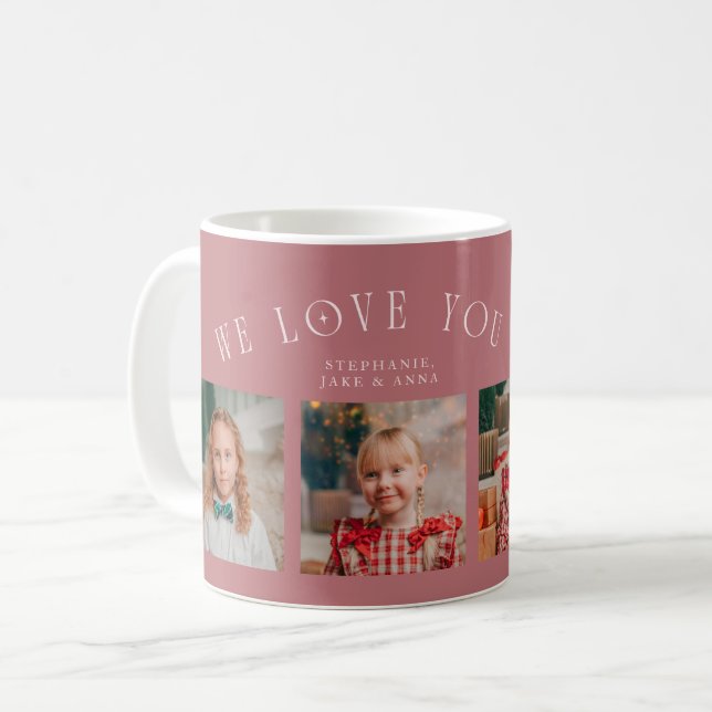 We Love You Grandma 4-Photo Pink Kaffeetasse (Vorderseite Links)