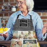 WE LOVE YOU GRANDMA Family Photo Collage Script Schürze<br><div class="desc">We love you Grandma! Perfect gift for Mother's Day,  Birthday,  or the Holidays: A modern,  sweet apron customized with ten of your personal favorite photos as well as a message,  names for the best grandmother ever. This is the black and white striped version.</div>